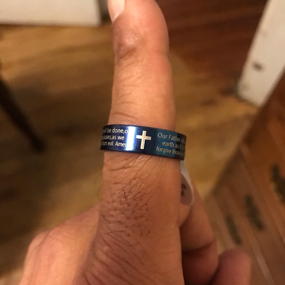 Stainless steel blue ring gods bible prayer $25 each